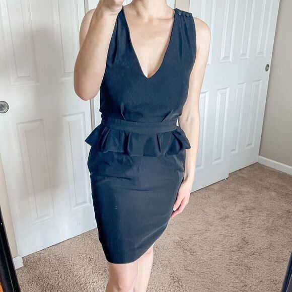 Maje Structured Peplum Dress Black 2 - Picture 1 of 13